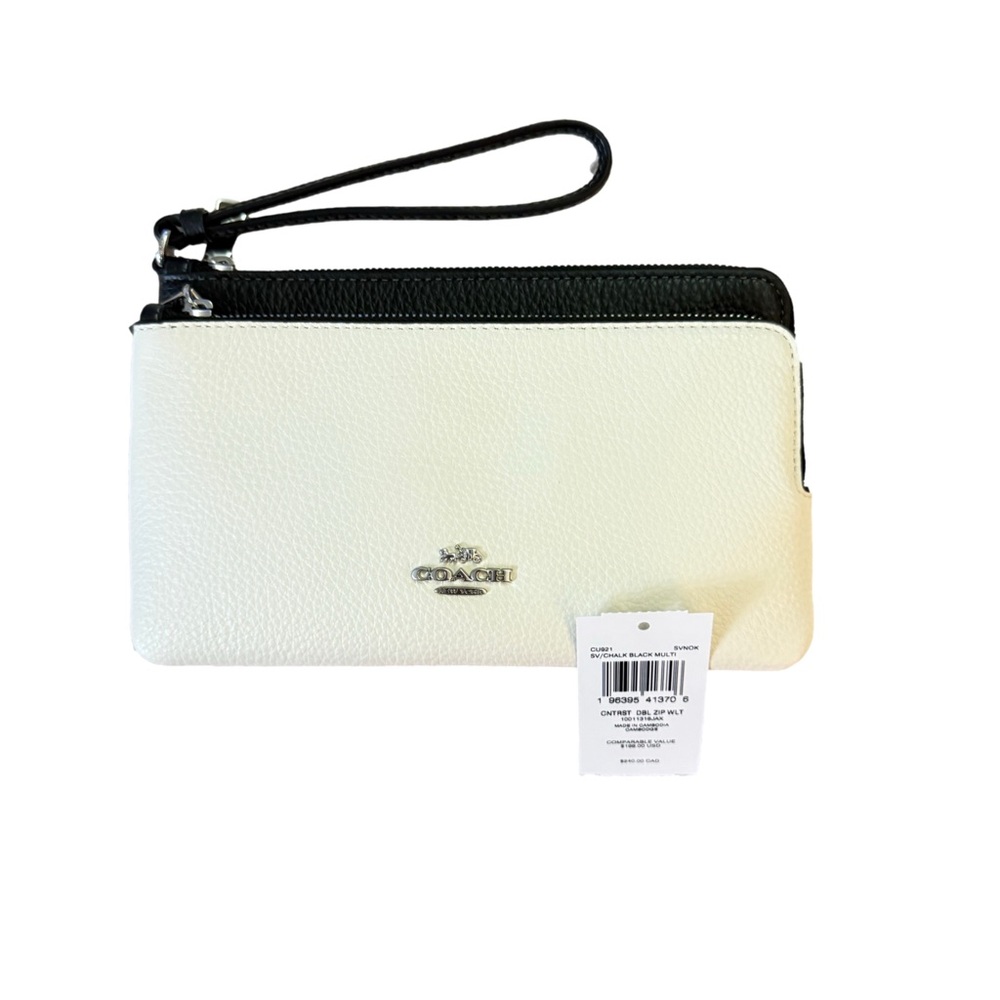 Coach Black and White Leather Wristlet